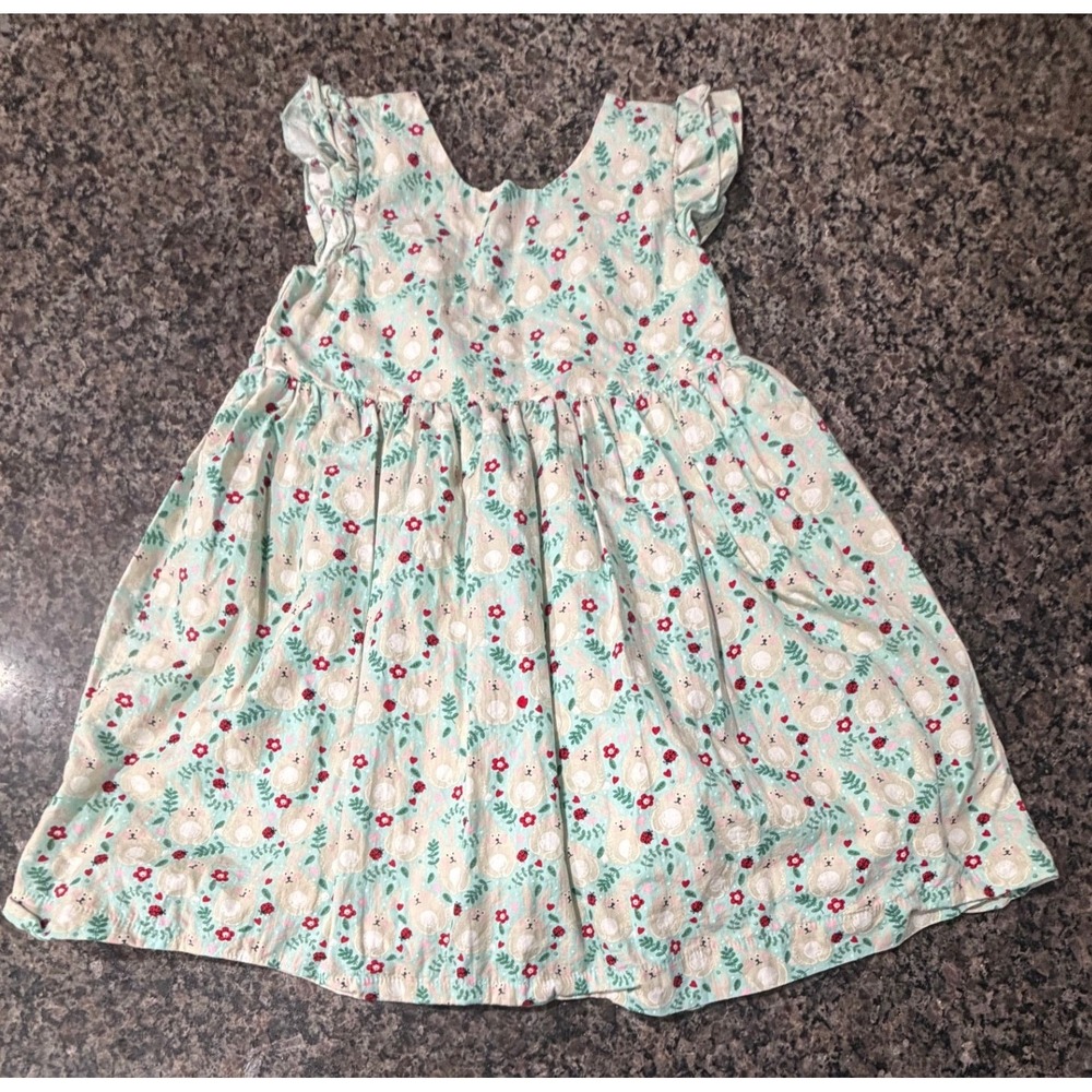 Kids Dream Girls 8T Bunny Ladybug Floral Sleeveless Ruffle Dress Green Pink